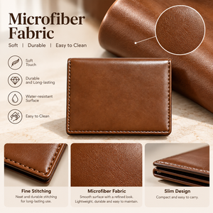 Beena's Fashion Microfiber Fabric Slim Card Holder Open Closure Unisex Minimalist Fold <b>Wallet</b> Daily Use <b>Brown</b> - Product Image 6