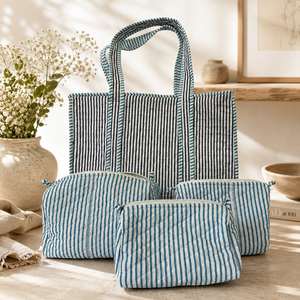 Conjunto de Bolsos de Mano de Algodón Acolchado a Rayas de Primera Calidad, Impermeables, Bolsa de Maquillaje para Mujer, Organizador de Cosméticos, Bolsa de Viaje Ecológica - Product Image 1