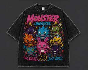 Camiseta Personalizada Negra, 240 Gramos, 100% Algodón, Lavado Ácido, Diseño Gráfico Vintage con Personaje Frontal, Eevee, Charizard, Anime, para Hombre, Talla Grande - Product Image 4
