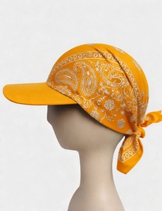 Premium Turquoise <b>Bandana</b> Cap with White Paisley Print and Black Brim - Product Image 2