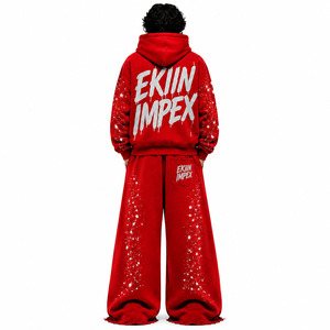 Conjunto de Sudadera con Cremallera y Pantalones Largos de Pierna Ancha, Corte Regular, 100% Algodón, OEM, ODM, Marca Privada, Ropa Urbana Premium - Product Image 2