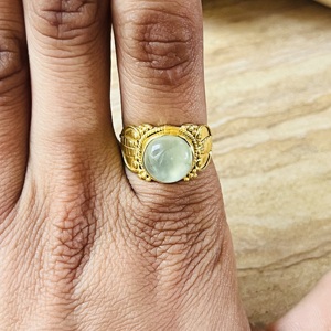 New Arrival Prehnite Brass <b>Ring</b> 18k Gold Plated <b>Statement</b> Leaf Texture <b>Ring</b> Vintage Style Filigree Design Wholesale Womens <b>Ring</b> - Product Image 6