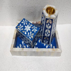 Designer Resin Bukhoor Set with Mother of Pearl Inlay <b>Incense</b> Burner Storage <b>Box</b> and Tray for Premium Home Decor - Product Image 1