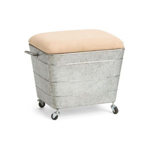 Tabouret Tambour en Métal Galvanisé avec Plateau en Bois, Table d'Appoint Décorative Style Ferme, Meuble de Jardin Extérieur à Découpes Décoratives - Product Image 6