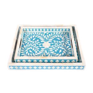 Bandeja de servicio de madera con incrustaciones de hueso de ágata hecha a mano azul claro, la mejor calidad para decoración del hogar, utensilios de cocina, directo de GM Impex DE LA India - Product Image 3