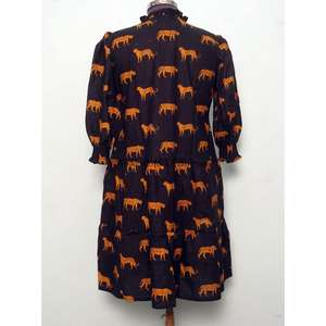 Vestido corto estilo mini para mujer, 100% algodón, informal, con mangas acampanadas, cuello redondo, estampado floral, ecológico, cintura natural - Product Image 6