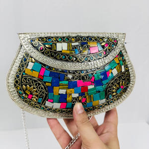 Handmade Modern Polished Sculpture Crossbody Purse Ethnic <b>Silver</b> Multicolor Mosaic Wedding Sling Trending Antique Gold-Plated - Product Image 6