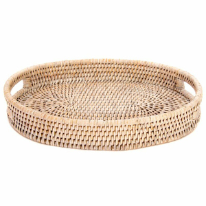 Handwoven Round Rattan Serving <b>Tray</b> Eco-Friendly Woven Wicker Ottoman <b>Tray</b> for Coffee Table <b>Breakfast</b> & Home Decor Storage - Product Image 2