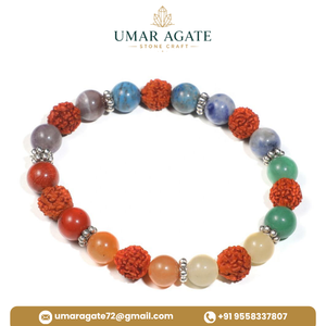 Bracelet classique unisexe en pierre naturelle agate 7 chakras, breloque en pierre précieuse ton antique, bijou Feng Shui, cadeau - Product Image 2
