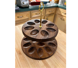 Plateau à œufs en bois à 2 niveaux avec poignée en laiton, support à œufs en bois naturel, vente chaude - Product Image 1