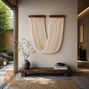 Tapisserie murale en macramé bohème vert beige à dégradé vertical pour la décoration de la maison, salon - Product Image 2