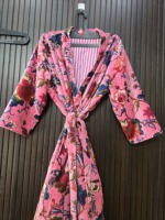 Robe longue en velours rose à imprimé floral pour femme, manches longues, vêtement de détente doux et tissé, tenue décontractée de printemps
