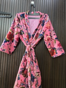 <b>Women</b> Full Length Pink Floral Velvet Printed <b>Robe</b> Long Sleeve Soft Woven Loungewear Spring Casual Wear - Product Image 5