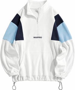 Sweat-shirt polaire à col zippé pour homme, color block, manches longues, décontracté, chaud, avec cordon de serrage à l'ourlet, poche kangourou, à capuche, 100% - Product Image 6