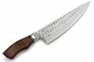 Couteau de chef artisanal martelé avec manche en bois de noyer naturel, couteau utilitaire pour trancher - Product Image 2