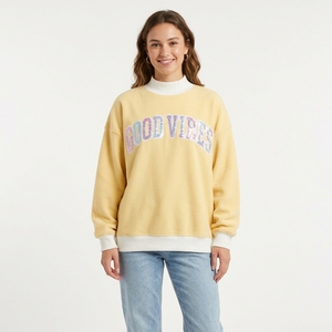 <b>Top</b> Trend Premium Quality Women Mock Neck <b>Sequins</b> applique Letters Fleece Mock Neck Sweatshirt Women Streetwear New Arrival - Product Image 2