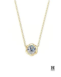 Pendentif élégant en forme de fleur serti de diamants, collier en or 14K/18K avec diamants de laboratoire/naturels, fournisseur de bijoux en gros - Product Image 1