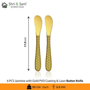 Cuchillos de cena de acero inoxidable con revestimiento de PVD dorado y láser 1 Juego de cubiertos Premium de jazmín - Product Image 1