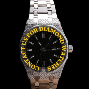 Reloj de Diseño Único con Esfera Redonda de Cristal, Dorado Blanco, Completamente Adornado con Piedras, Estilo Hip Hop, Movimiento de Cuarzo, Fecha Automática, Elegante y Brillante, Personalizable - Product Image 4