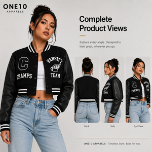 Custom Logo Women's Cropped Varsity Jacket Black Sheep <b>Skin</b> Sleeves Applique Detail Covered Button <b>Short</b> Fit Anti-Wrinkle - Product Image 4