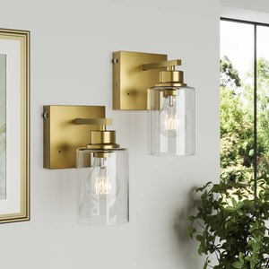 Modern Farmhouse <b>Wall</b> <b>Sconce</b> Gold Finish Glass Shade Bulb <b>Light</b> Fixture Bedroom Lighting - Product Image 1
