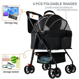 Poussette pour animaux de compagnie à cadre pliable TH-PPS-201 pour chiens et chats avec boîtier en maille et système de freinage Logo personnalisé disponible - Product Image 5