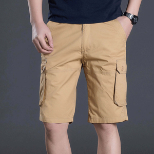 Shorts cargo pour homme, couleur unie, taille mi-haute, respirant, en coton, style bermuda décontracté avec poches et fermeture boutonnée - Product Image 4