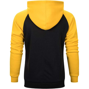 Sweat-shirt à capuche noir et jaune à manches raglan avec poche avant, style décontracté, coupe classique, pour l'automne - Product Image 2