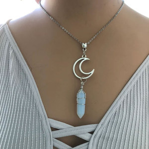 Pendentif en jade enroulé de fil, motif Lune, Soleil, Arbre de Vie, pierre de guérison, collier avec chaîne à maillons en laiton, bijoux faits à la main, vente en gros, bouddhisme - Product Image 3