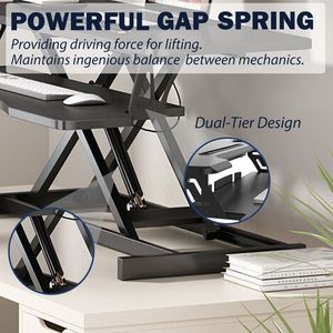 32-Inch Height Adjustable Dual Monitor Laptop <b>Workstation</b> Sit-to-Stand Riser Wide Keyboard Tray Black <b>Computer</b> Desk Converter - Product Image 3