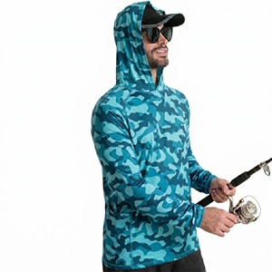 Wholesale UPF50 <b>UV</b> <b>Protection</b> Breathable Printed Plus Size Camo Hooded Fishing Shirt Polyester Quick Dry Mens <b>Hoodie</b> Neck Gaiter - Product Image 1