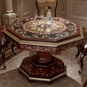 Mesa de Comedor de Lujo Estilo Francés, Mesa Octogonal con Incrustaciones de Madera, Diseño de Palacio Real Dorado para Muebles de Hotel o Villa - Product Image 2