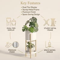 Étagère à plantes d'intérieur moderne en aluminium moulé avec revêtement en poudre à 2 niveaux, écologique, pour la décoration de la maison, support d'angle pour plusieurs pots de fleurs