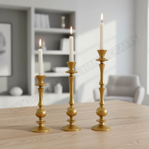 Chandelier vintage en laiton doré pour bougie conique, élégant support en métal tourné, base ronde, centre de table pour dîner et mariage, décoration de cheminée - Product Image 4