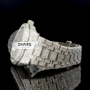 Montre de luxe pour homme en moissanite, bracelet en acier inoxydable à maillons baguette, mouvement à quartz, style hip-hop diamanté - Product Image 2