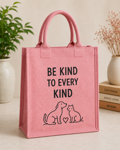 กระเป๋าช้อปปิ้งผ้าปอกระเจาสีชมพูพิมพ์ลาย Be Kind To Every Kind ขนาด 33x30x15 ซม. กระเป๋าซิปด้านในสำหรับใส่ของชำ - Product Image 1