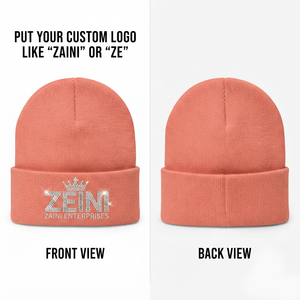 Gorro de Punto Acrílico Premium para Hombre, 280 GSM, Cálido, con Puño Elástico, Logotipo Personalizado con Pedrería, Moda de Invierno, Color Coral Negro - Product Image 1