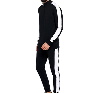 Men's Black White Stripe Tracksuit Quarter-<b>Zip</b> Sweatshirt Full Length Pants Breathable Sporty Fit Regular Size Autumn Wear OEM - Product Image 3