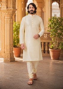 <b>Mens</b> Cream <b>Kurta</b> Pajama Ethnic White Traditional Festive Indian <b>Kurta</b> Pyjama Set <b>Men</b> Designer Groom Wedding Suit - Product Image 4