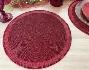 Elegante mantel individual bordado a mano con cuentas de cristal rosa para eventos festivos y hogares, mantel personalizado para mesas de café y comedor. - Product Image 2