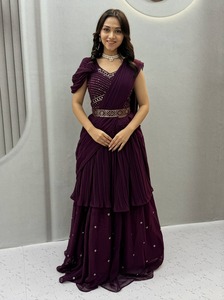 Pure Fox Georgette Fully Stitched <b>Top</b> <b>Lehenga</b> With Attached Dupatta Set Regular Fit Wedding Wear for Women - Product Image 2