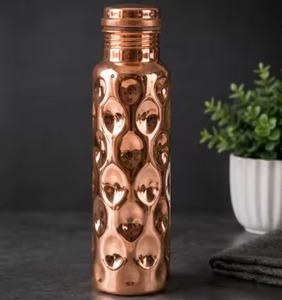 Bohemian Pattern Metal Water Bottle with Copper Lid Portable Travel Drinkware Ayurveda Health Benefit - Product Image 5