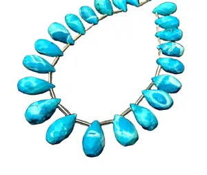21 pezzi genuino blu turchese gemma unica 1 filo sfaccettato forma a goccia che fa gioielli perline Briolette