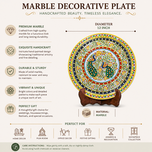 12 Inch Handcrafted Marble <b>Decorative</b> <b>Plate</b> with Peacock Design | Marble Wall <b>Plate</b> | Luxury Table Décor & Gift Item - Product Image 5