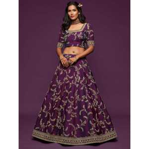 Púrpura arte seda boda Lehenga Choli con hilo agradable bordado conjuntos de joyería de moda - Product Image 3
