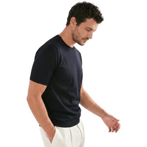 <b>Men's</b> <b>Navy</b> <b>Blue</b> Short Sleeve O-Neck Cotton <b>T</b>-<b>Shirt</b> Regular Fit Casual Jersey Knit Solid Color - Product Image 3