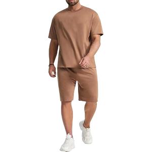 Prix de gros – Ensemble 2 pièces d'été pour homme : T-shirt à manches courtes et short en tissu éponge avec impression de logo personnalisé – Vêtements décontractés OEM - Product Image 1