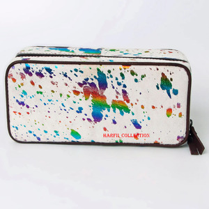 Bolso de mano rectangular para mujer con superficie de piel con textura de pintura abstracta y cierre de cremallera, ideal para la noche. - Product Image 5