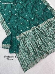 Sari en lin et coton de qualité supérieure avec motifs à carreaux et broderies Zari sur toute la surface et bordure tissée – Pallu Saree pour femme - Product Image 2