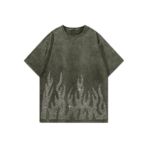 Men's Oversized Graphic Tees Rhinestone <b>Flame</b> <b>Shirt</b> Streetwear Grunge Acid Wash T <b>shirt</b> Baggy Vintage T <b>Shirts</b> Y2k Top - Product Image 1